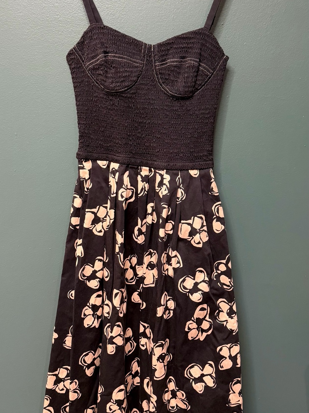 Marina Moscone RTR Cotton Floral Print Smocked Bodice Midi Dress Size 4 - Picture 5 of 5